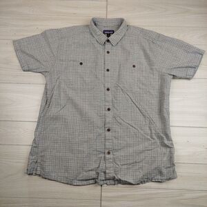 Patagonia Shirt Worn Wear Mens XL Gray Stretch Button Up Camp Plaid Organic Soft